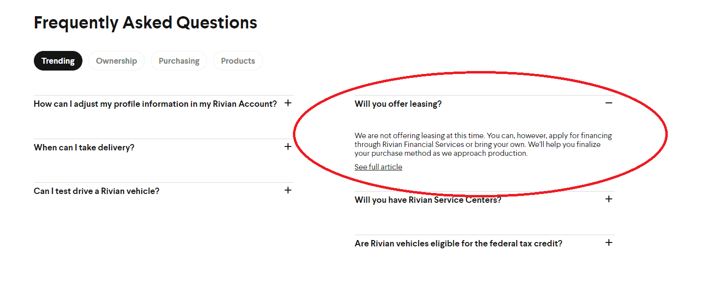 Lease available? | Rivian Forums - #1 Community for Rivian, R1T, R1S, R2R