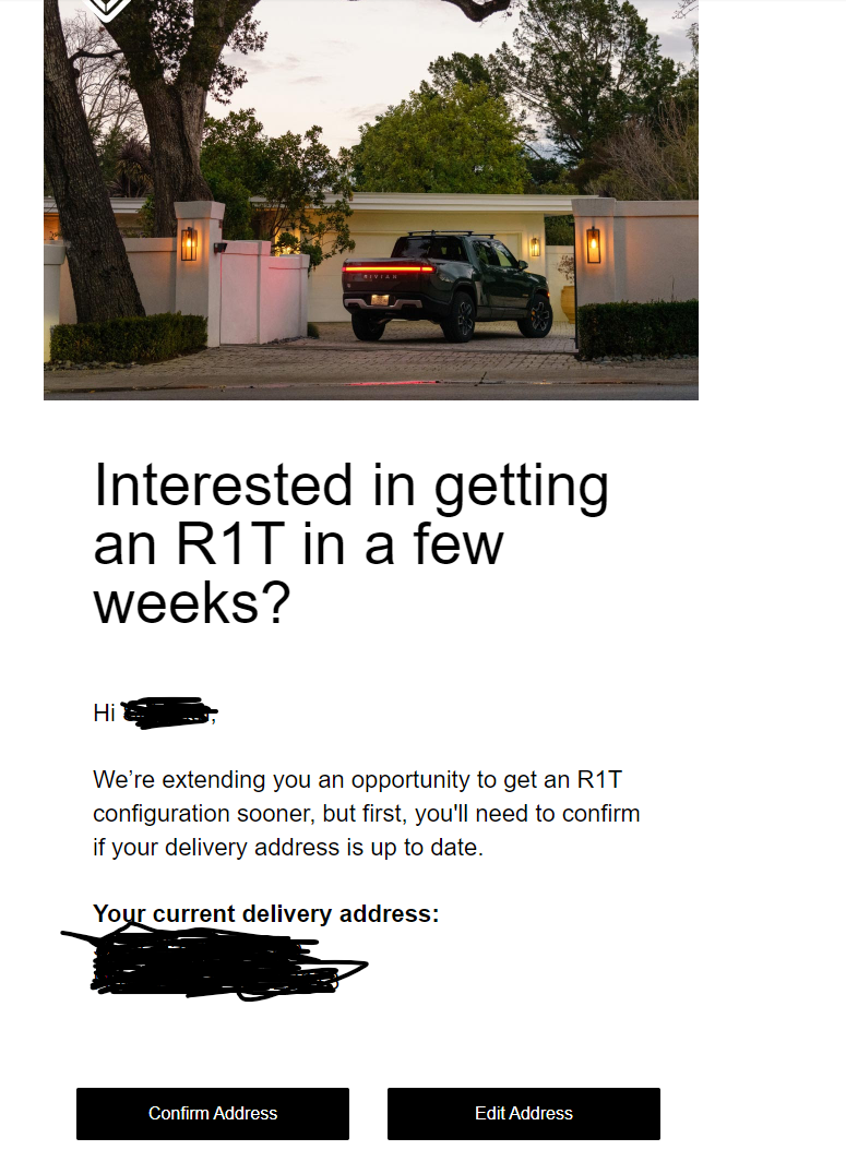 Rivian R1T R1S Got this email from Rivian just now - R1T shop 1655320525523
