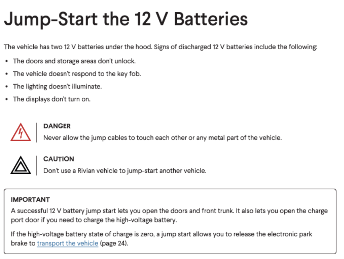 Rivian R1T R1S "New" 12V Battery Jump Start process update from Rivian 1691080212916