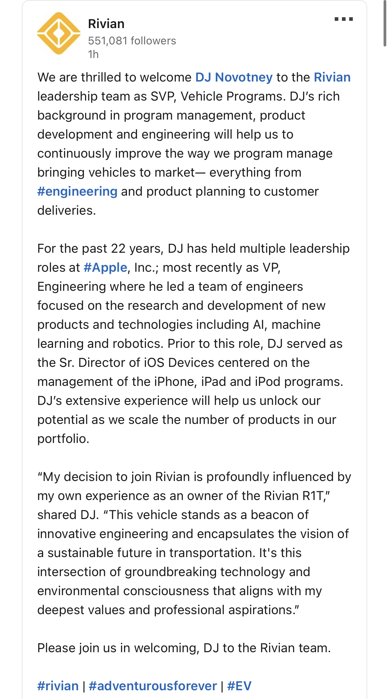 Rivian R1T R1S Apple engineering executive becomes new Rivian senior vice president of vehicle programs IMG_8186