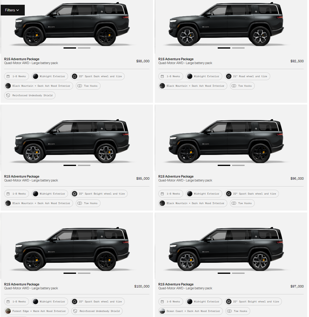 Rivian R1T R1S R1S Shop access live with lots of inventory! Screenshot 2023-06-15 093348