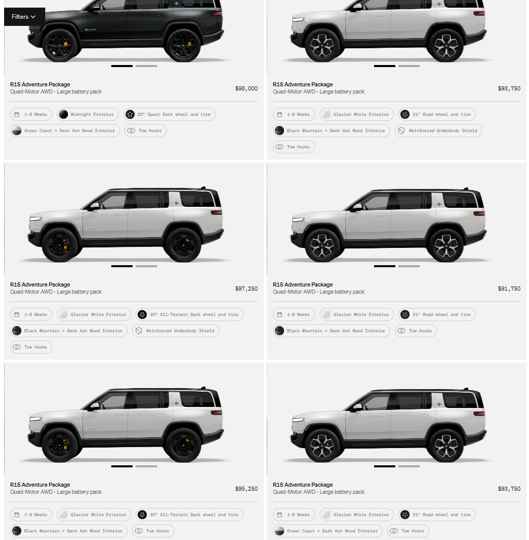 Rivian R1T R1S R1S Shop access live with lots of inventory! Screenshot 2023-06-15 093417
