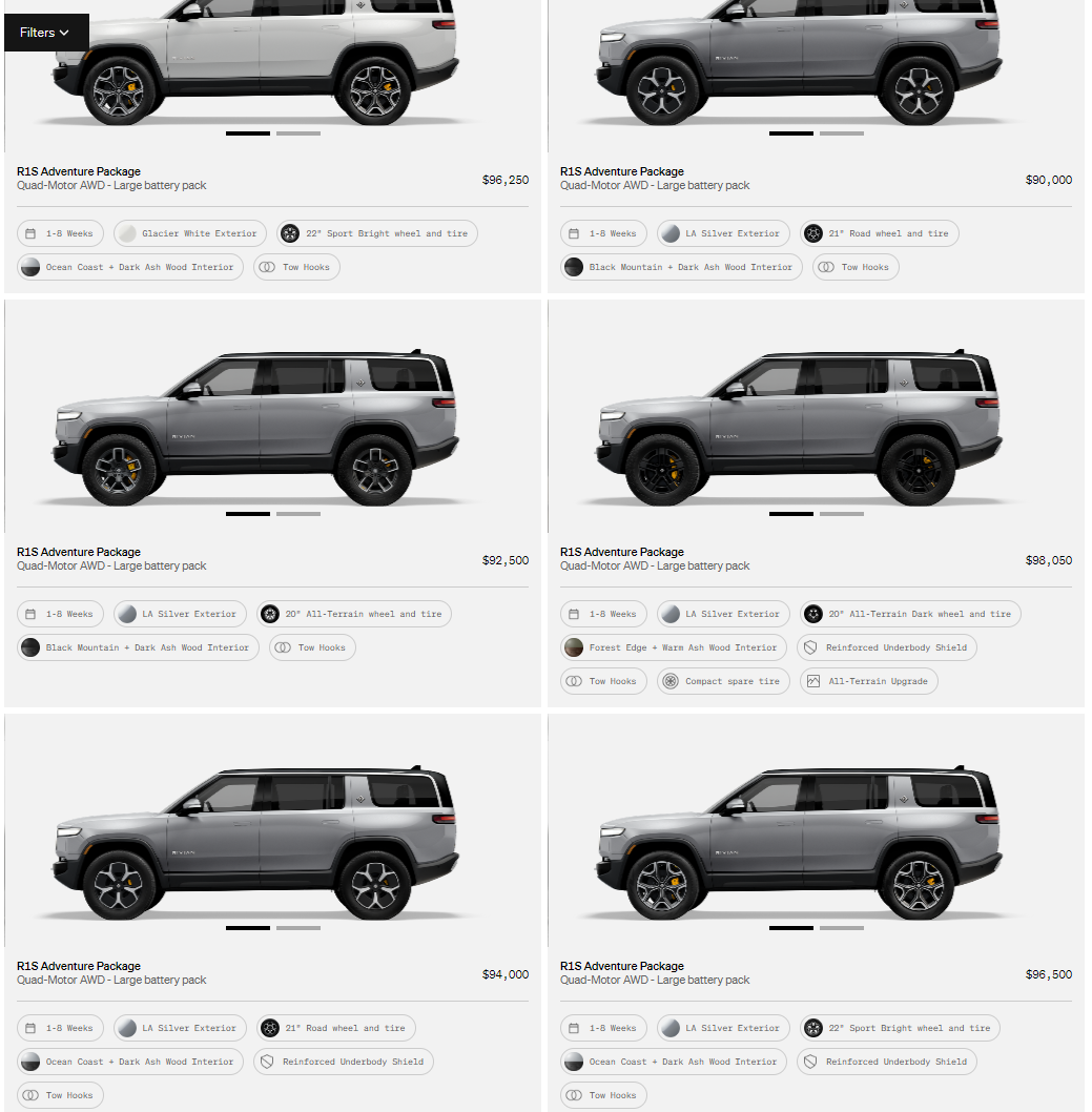 Rivian R1T R1S R1S Shop access live with lots of inventory! Screenshot 2023-06-15 093440