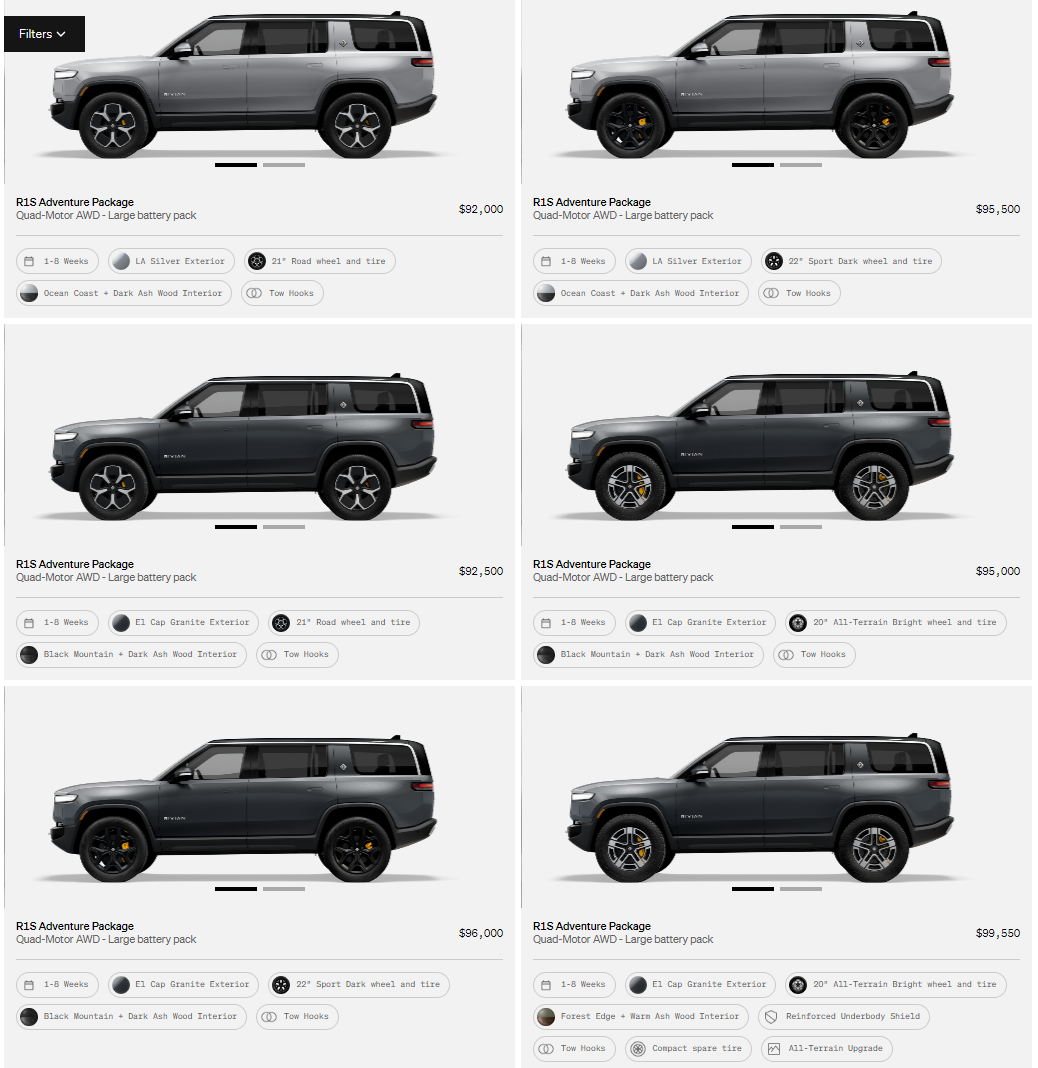 Rivian R1T R1S R1S Shop access live with lots of inventory! Screenshot 2023-06-15 093500