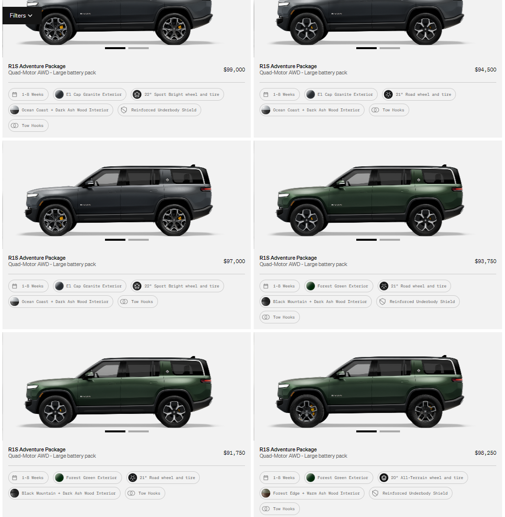 Rivian R1T R1S R1S Shop access live with lots of inventory! Screenshot 2023-06-15 093523