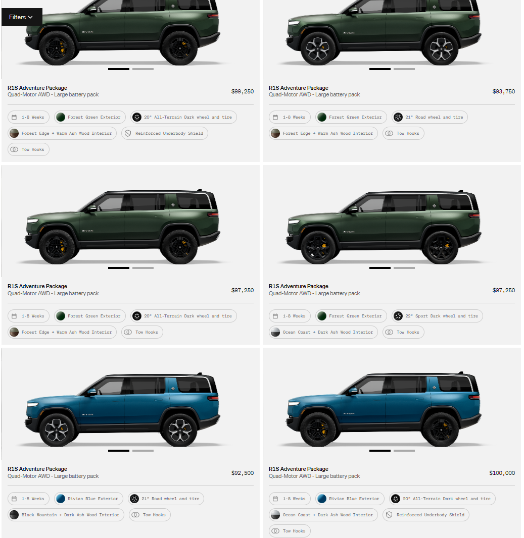 Rivian R1T R1S R1S Shop access live with lots of inventory! Screenshot 2023-06-15 093549