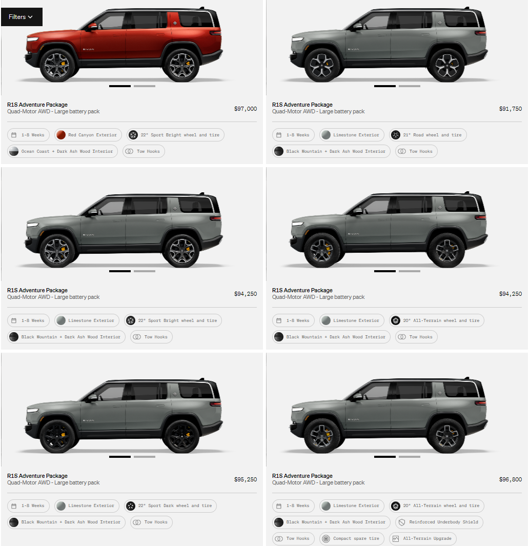 Rivian R1T R1S R1S Shop access live with lots of inventory! Screenshot 2023-06-15 093634
