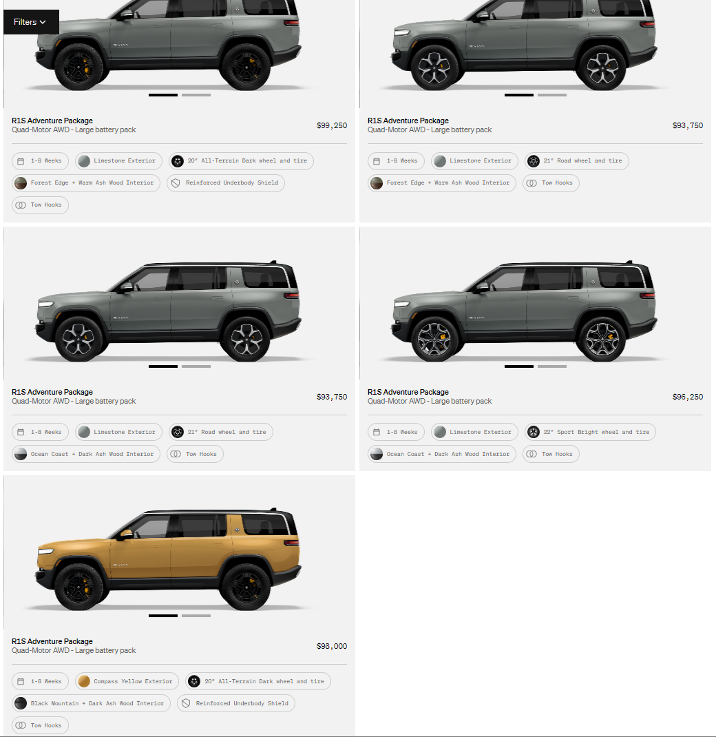 Rivian R1T R1S R1S Shop access live with lots of inventory! Screenshot 2023-06-15 093656