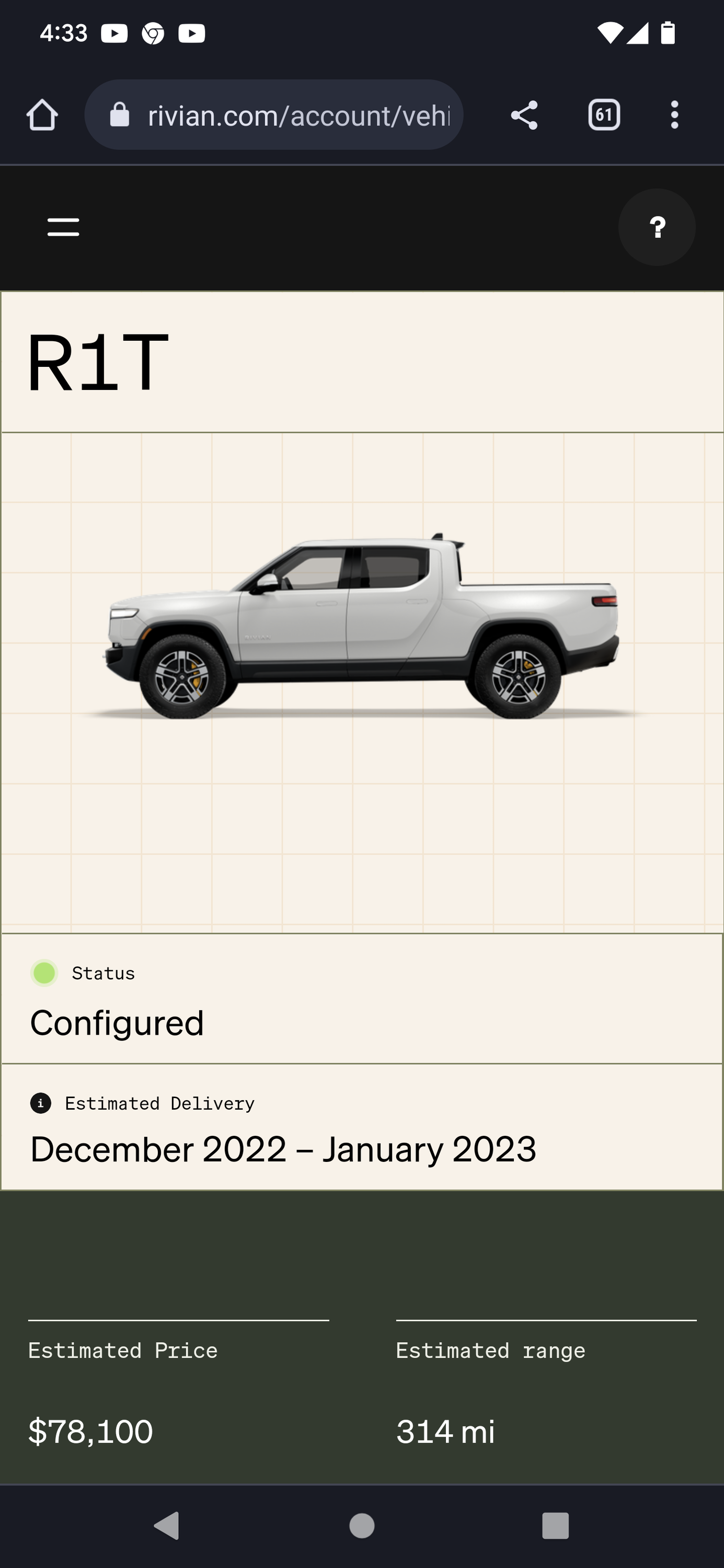 Rivian R1T R1S 🔮 Estimated Delivery Date Window is LIVE! What’s Yours?! 🔮 Screenshot_20221028-163312