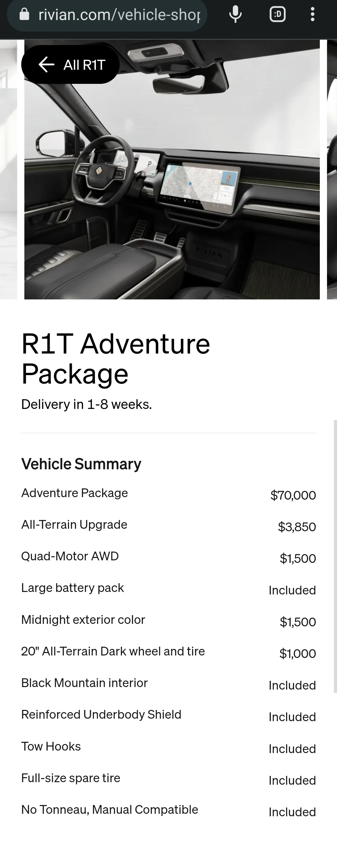 Rivian R1T R1S Has anyone received a Black Mountain interior -- NO wood. Screenshot_20230530_105142_Chrome