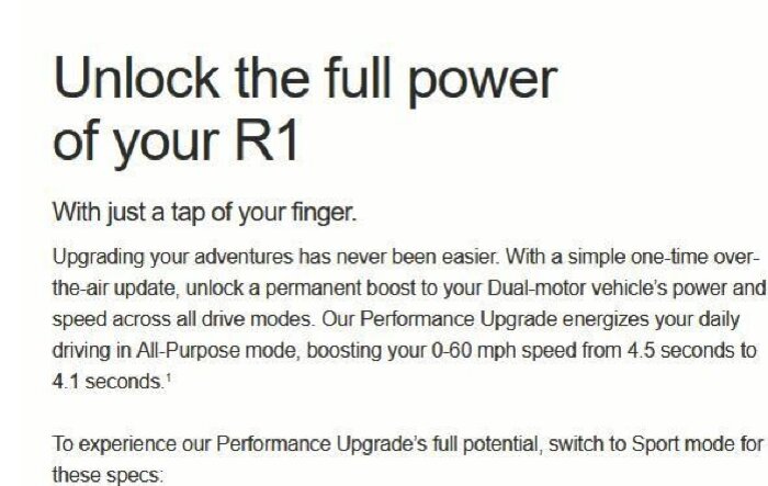 Dual Motor Performance Upgrade/Unlock applies to all modes (including All-Purpose)