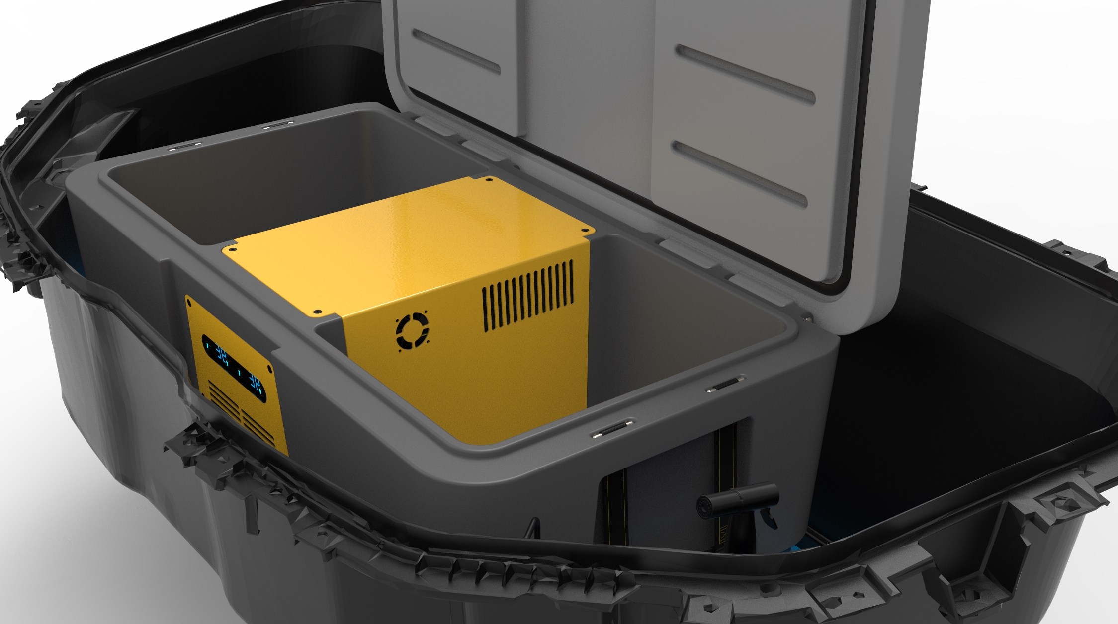 Powered 40 qt Frunk Cooler and 12 gal Water Tank w/ washdown