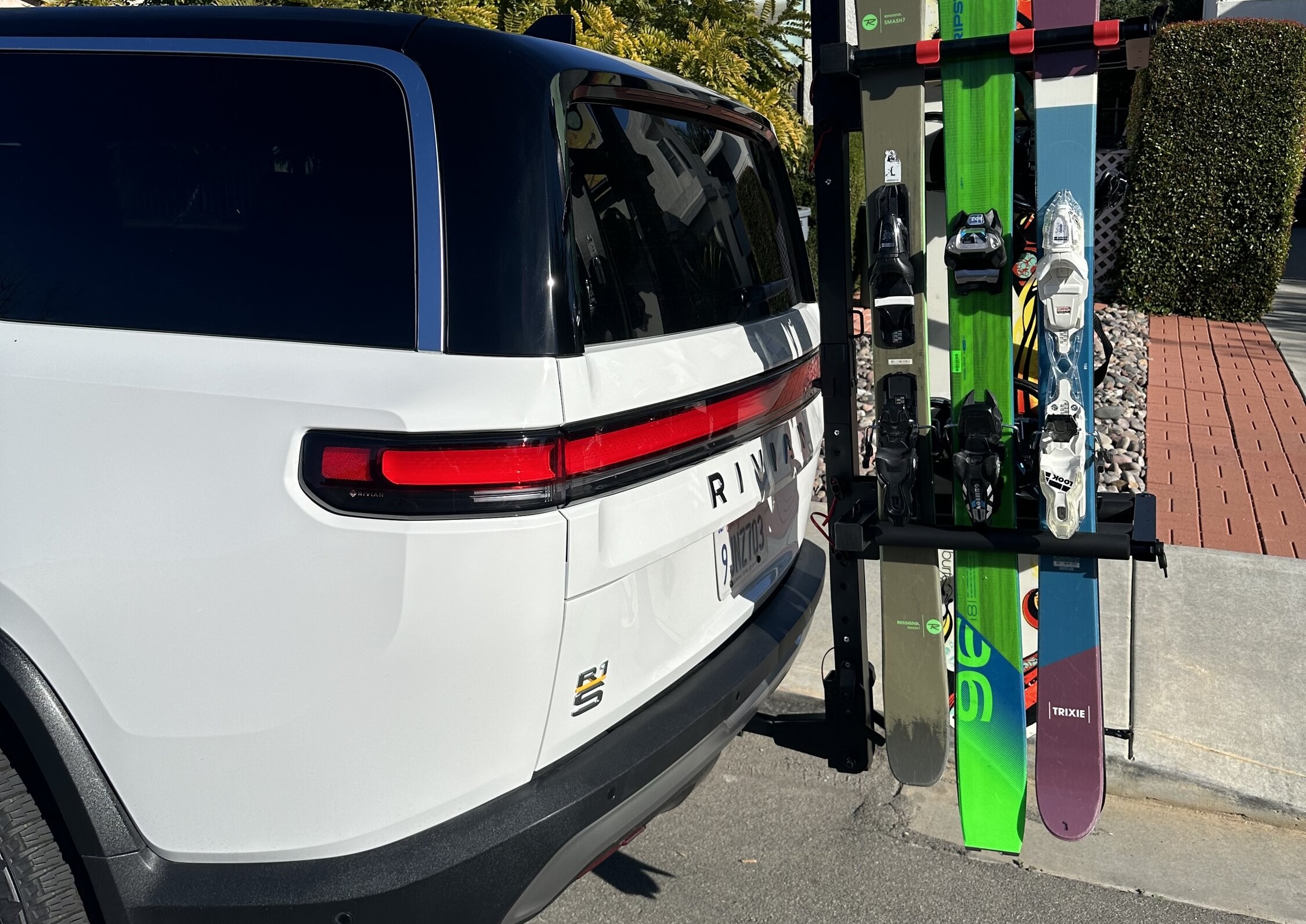 R1S hitch ski rack installed Rivian Forum R1T R1S R2 News, Specs
